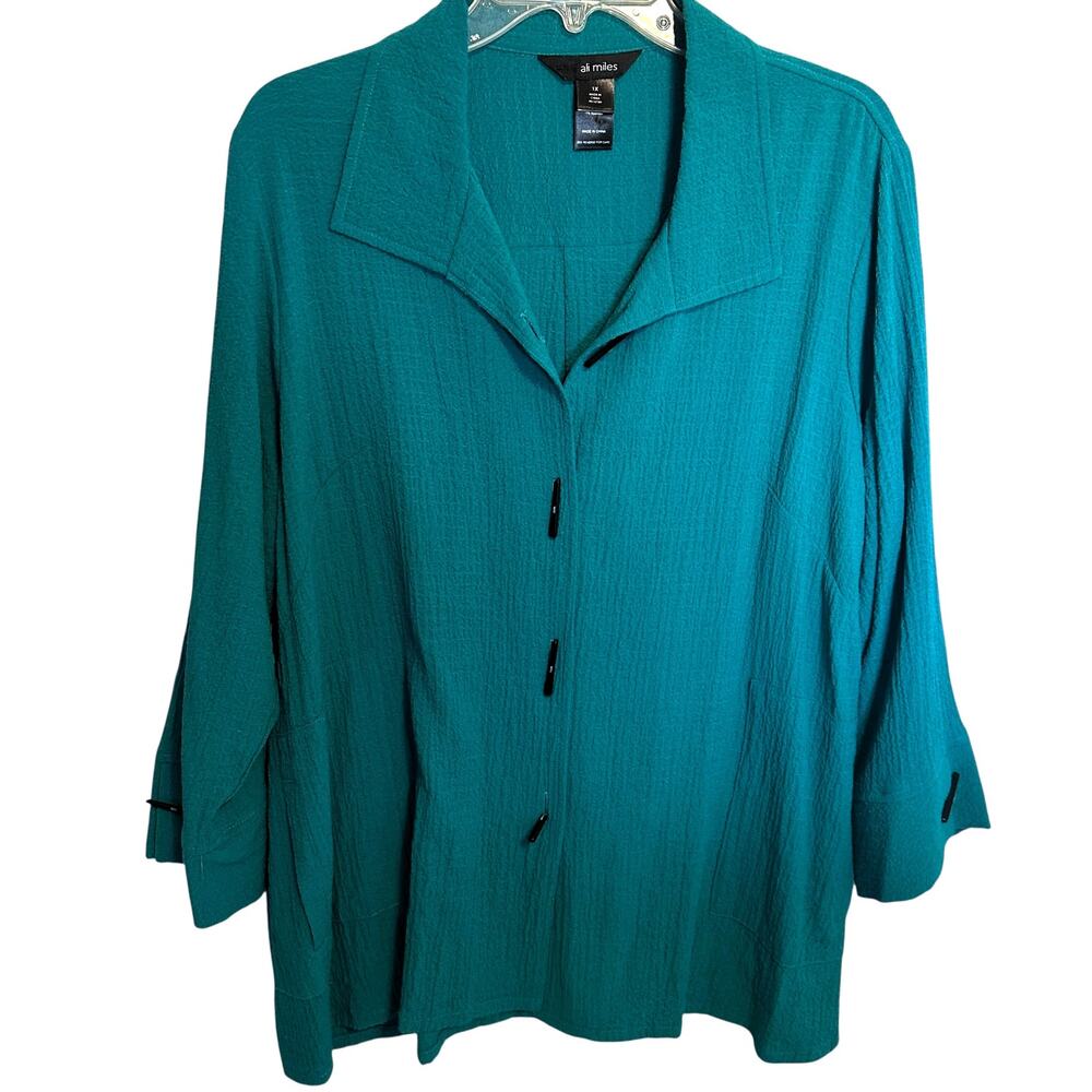 Ali Miles Teal Button-Up Tunic Top